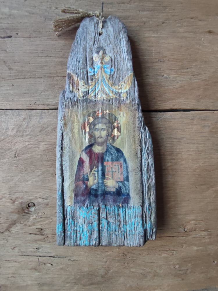 Icoană pictată pe lemn recuperat – Iisus Hristos [4]
