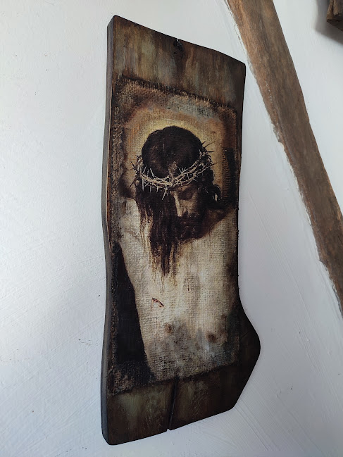 Icoană lucrată manual pe lemn de stejar – aspect vechi [3]