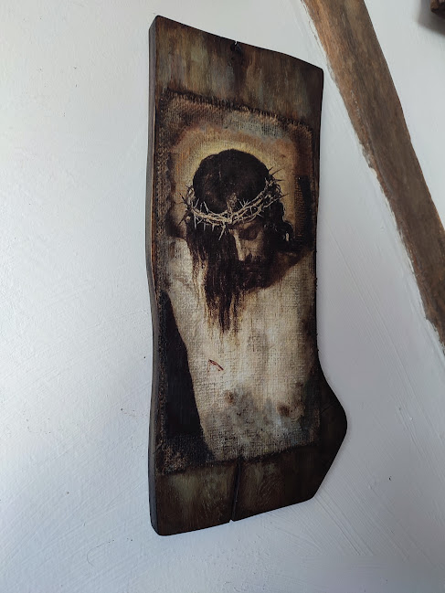 Icoană lucrată manual pe lemn de stejar – aspect vechi [2]