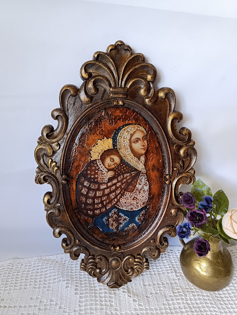 Icoană „Purtătoarea de Griji” – lemn sculptat, unicat, antichizată în tonuri sacre [4]