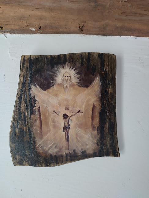 Icoană rustică pe lemn, reprezentând scena Răstignirii [3]