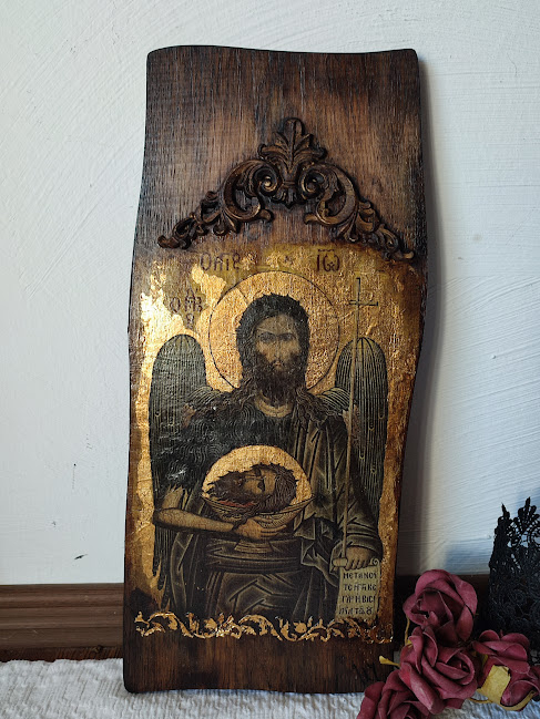 Icoană lucrată manual pe lemn de stejar – aspect vechi [9]