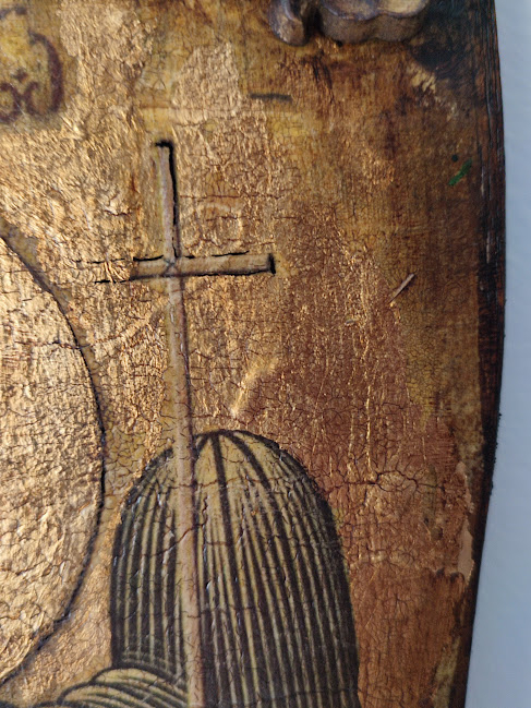 Icoană lucrată manual pe lemn de stejar – aspect vechi [5]
