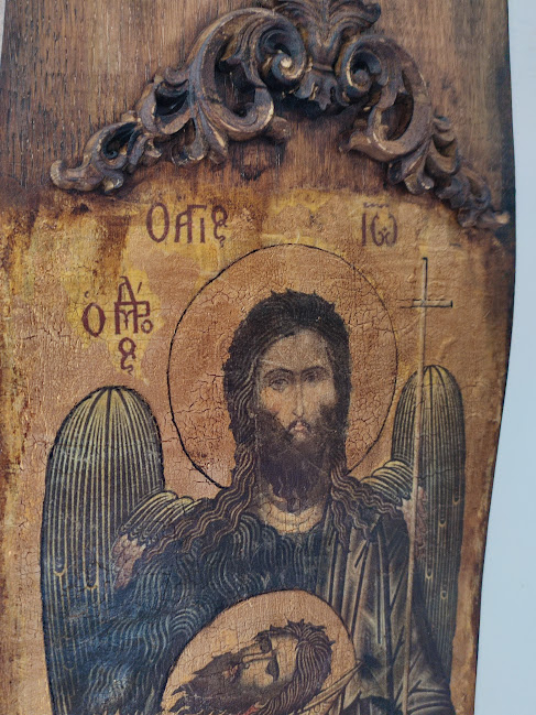 Icoană lucrată manual pe lemn de stejar – aspect vechi [4]