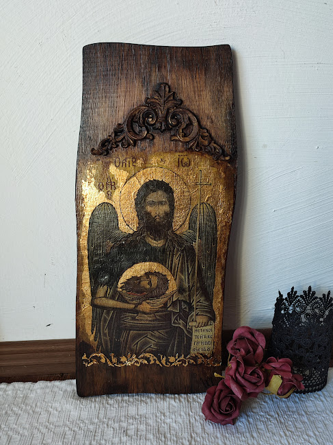Icoană lucrată manual pe lemn de stejar – aspect vechi [2]