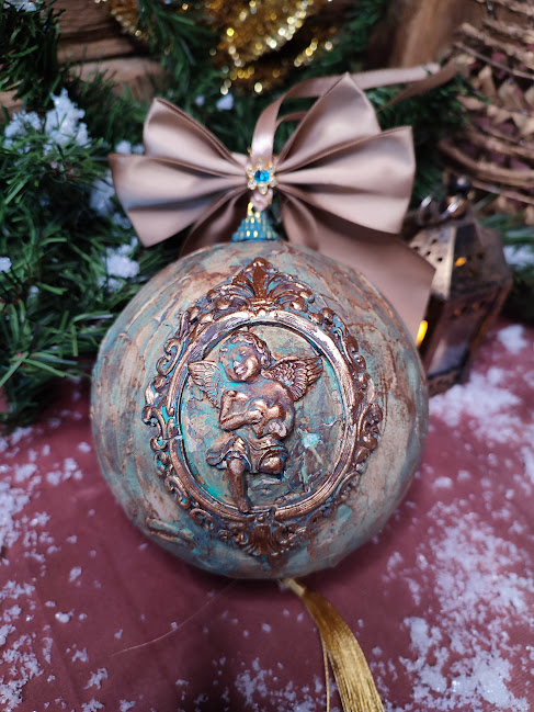 Glob decorativ mare cu înger – ornament vintage pentru Crăciun [5]