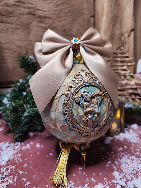 Glob decorativ mare cu înger – ornament vintage pentru Crăciun [3]