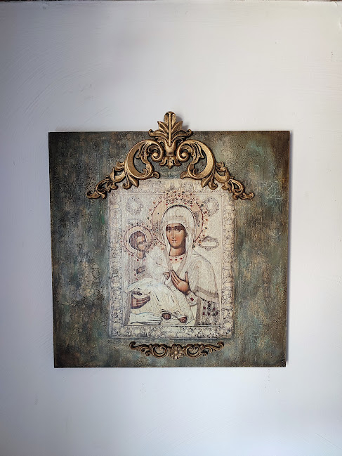 Icoană de perete handmade – model unicat cu relief și aurire [5]