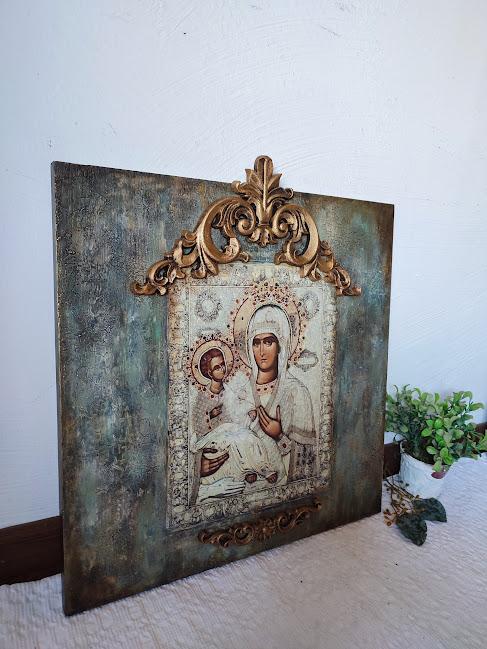 Icoană de perete handmade – model unicat cu relief și aurire [8]