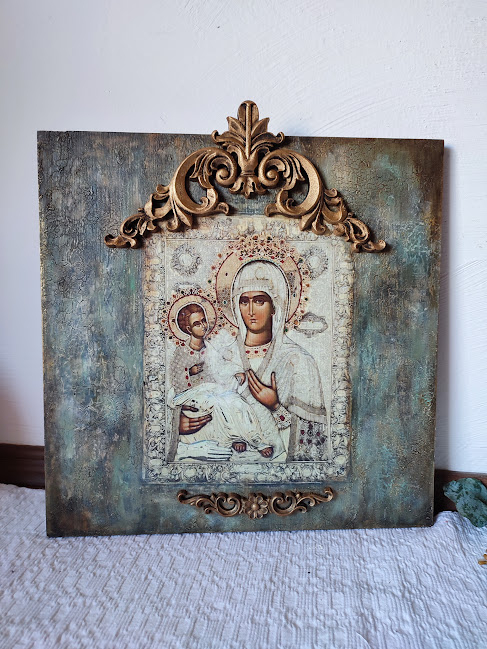 Icoană de perete handmade – model unicat cu relief și aurire [6]