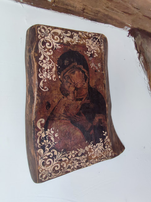 Icoană rustica pe lemn cu Maica Domnului și Pruncul [4]