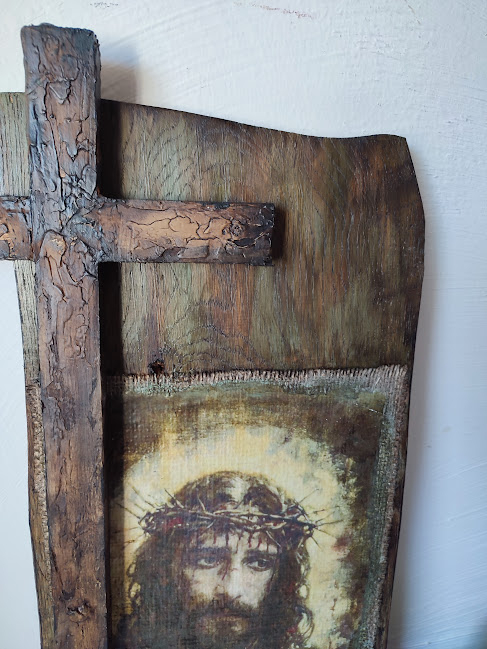 Icoană lucrată manual pe lemn de stejar – aspect vechi [3]
