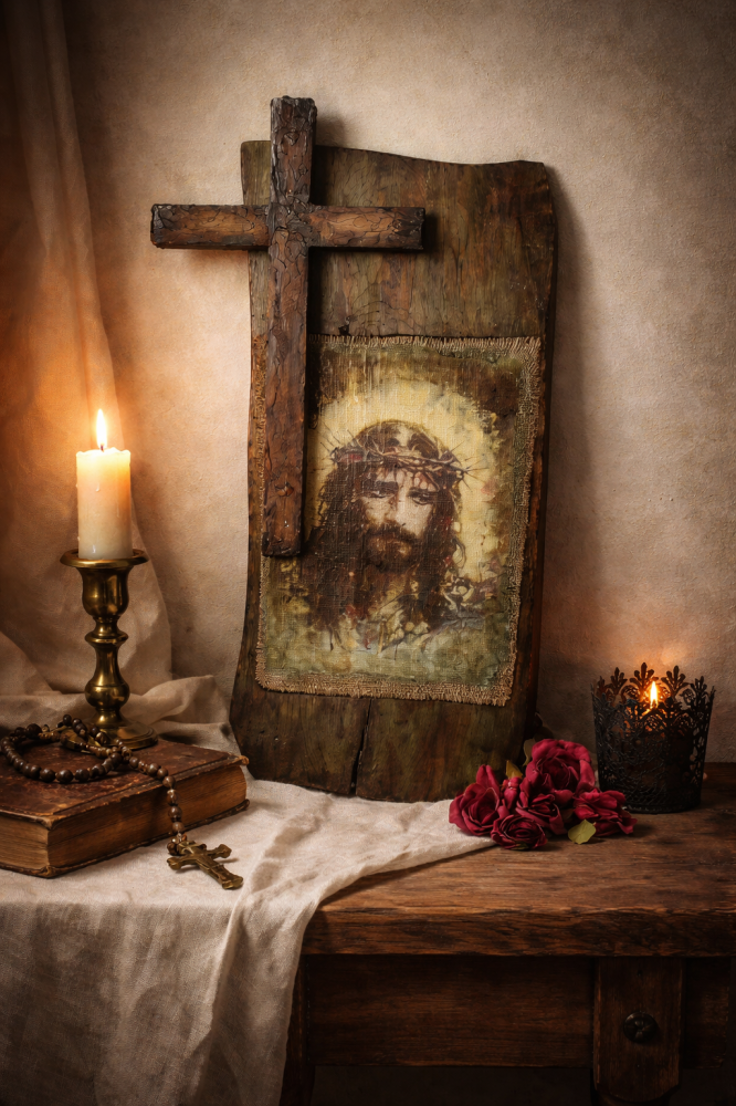 Icoană lucrată manual pe lemn de stejar – aspect vechi [2]