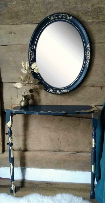 Oglinda ovala de perete-bleumarin cu foita aur [2]