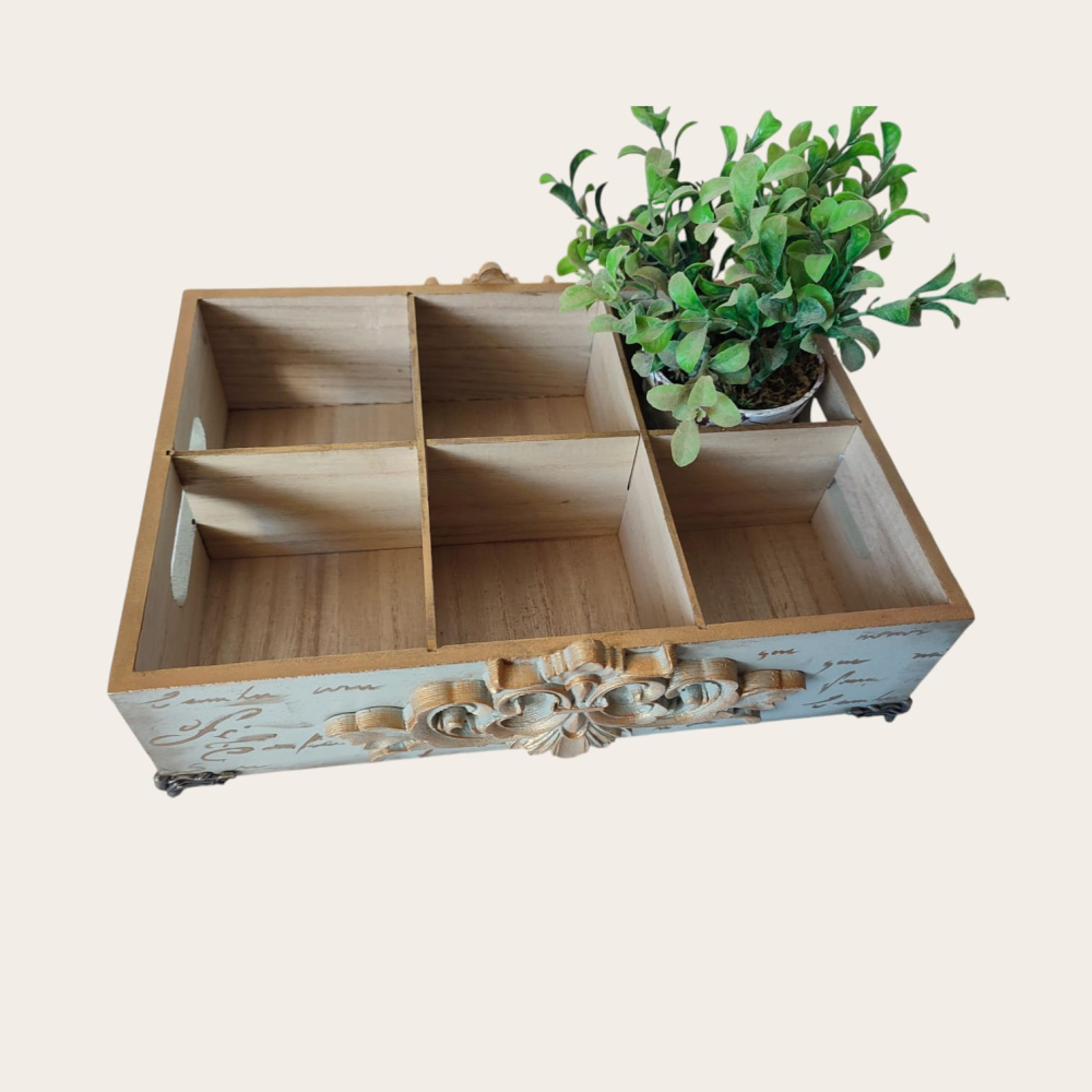 Organizator Vintage din Lemn cu 6 Compartimente și Detalii Sculptate [6]