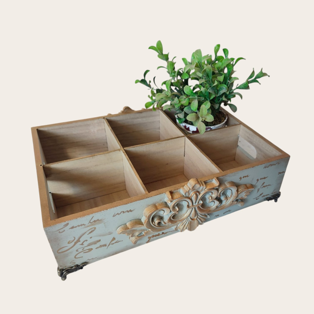 Organizator Vintage din Lemn cu 6 Compartimente și Detalii Sculptate [4]