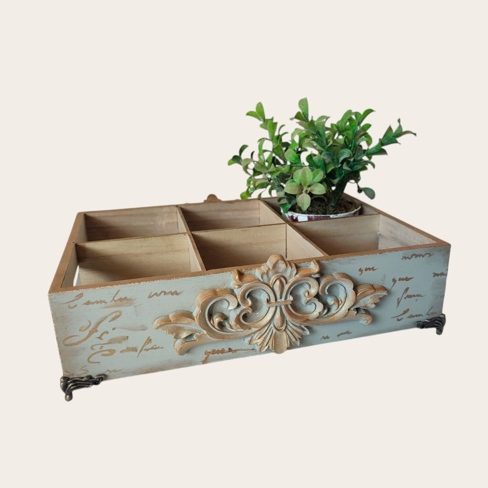 Organizator Vintage din Lemn cu 6 Compartimente și Detalii Sculptate [3]