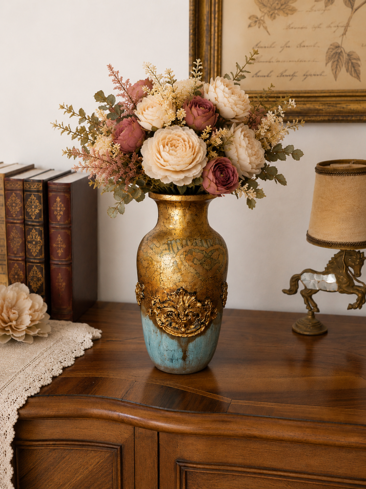 Vază ceramică handmade decorată manual cu patină aurie vintage [2]