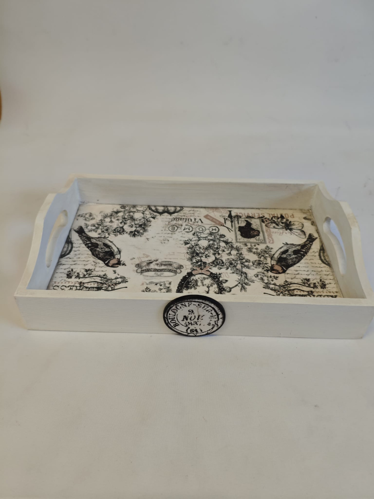 Tavă de servire vintage, handmade, decor Rouen 1841 [3]