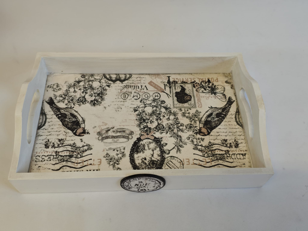 Tavă de servire vintage, handmade, decor Rouen 1841 [8]