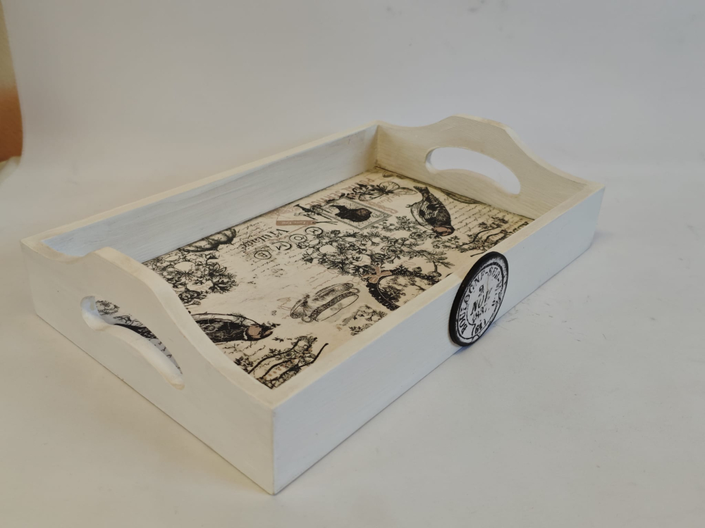 Tavă de servire vintage, handmade, decor Rouen 1841 [7]