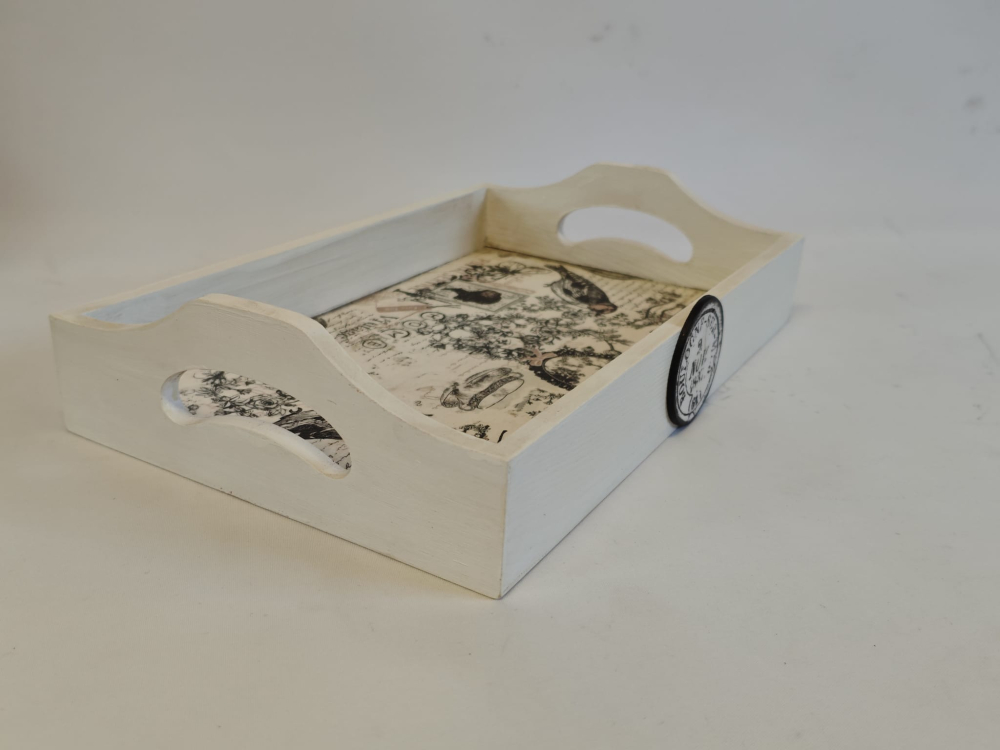 Tavă de servire vintage, handmade, decor Rouen 1841 [6]