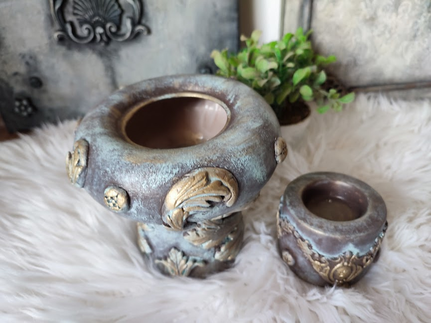 Vază Ceramică și Suport pentru Lumânare – Set Decorat în Stil Antic [3]