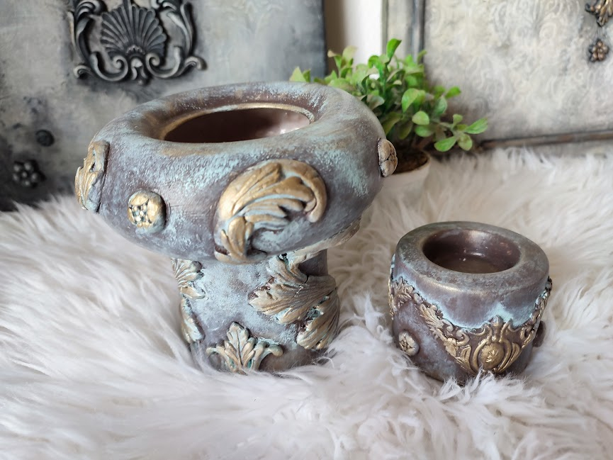 Vază Ceramică și Suport pentru Lumânare – Set Decorat în Stil Antic [4]