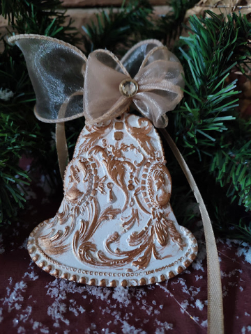 Clopoțel decorativ Crăciun handmade – ceramică 2D cu detalii aurii [1]