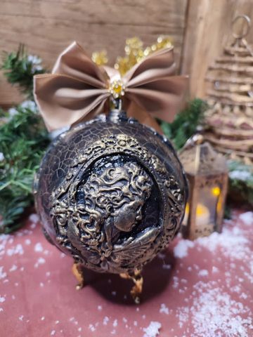 Glob Handmade Vintage cu Înger – Ornament Elegant de Crăciun, Dimensiune Mare [6]