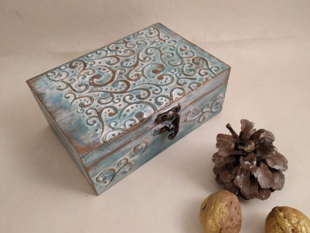 Cutii,casete,cufere handmade - Caseta bijuterii-blue arabescue