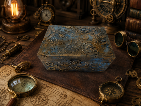 Decoratiuni steampunk/industrial - Casetă din lemn decorată manual în stil steampunk – cadou ideal pentru bărbați