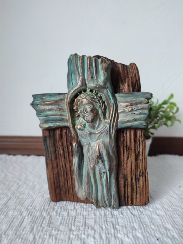 Cruce decorativă cu Iisus – gips și lemn [8]