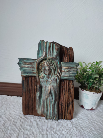 Cruce decorativă cu Iisus – gips și lemn [0]