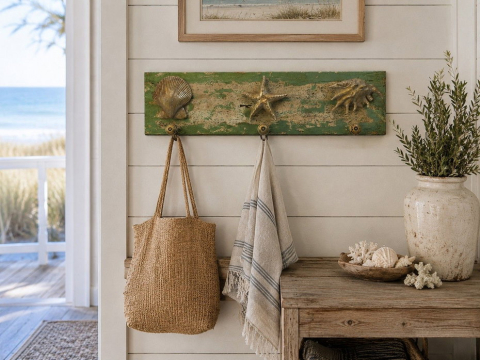Decorațiuni Casă Unicat – Artă Handmade pentru Spații cu Personalitate - Cuier perete -Malul mării