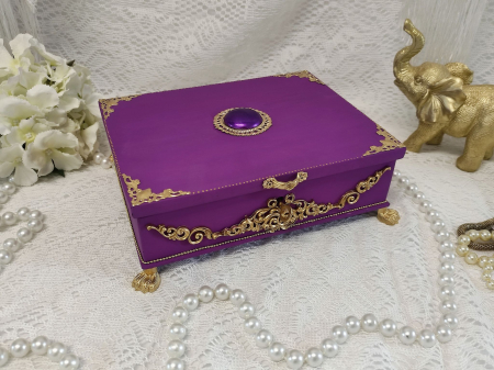 Cutii,casete,cufere handmade - Cutie bijuterii - Lila