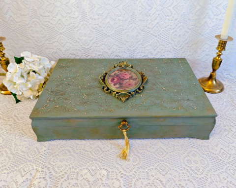 Cutii și Casete Bijuterii Handmade – Eleganță Unicat pentru Comori Personale - Cutie lemn -Vintage Rose XL