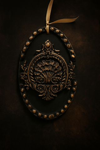 Decorațiuni Casă Unicat – Artă Handmade pentru Spații cu Personalitate - Plăcuță decorativă baroc negru cu accente aurii – ornament vintage de perete