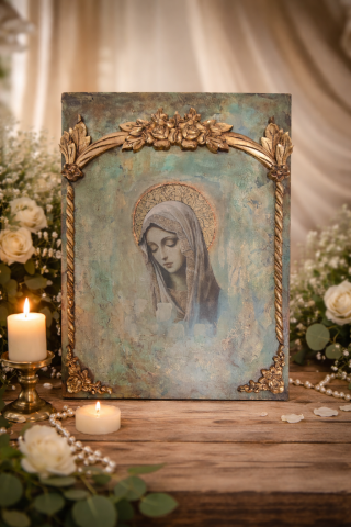 Icoană de perete handmade – model unicat cu relief și aurire [0]