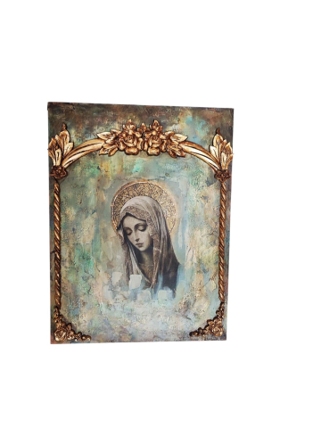 Icoană de perete handmade – model unicat cu relief și aurire [5]