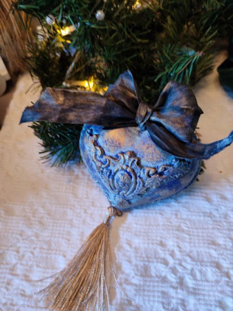 Craciun-globuri si decoratiuni hand made - Glob inimă baroc-blue