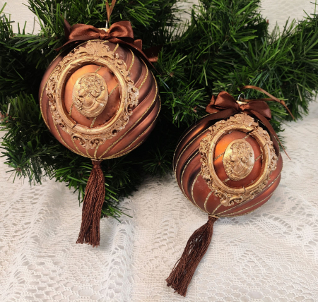 Craciun-globuri si decoratiuni hand made - Glob sticlă -Camee Bronz