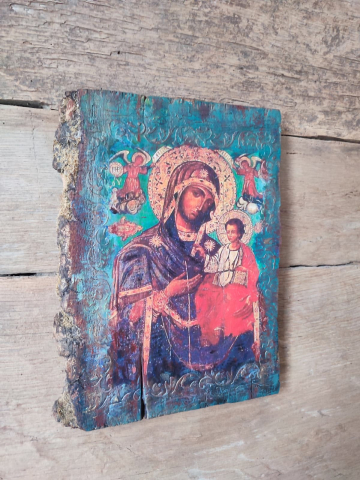 Icoană pe lemn pictată manual – Maica Domnului cu Pruncul [6]