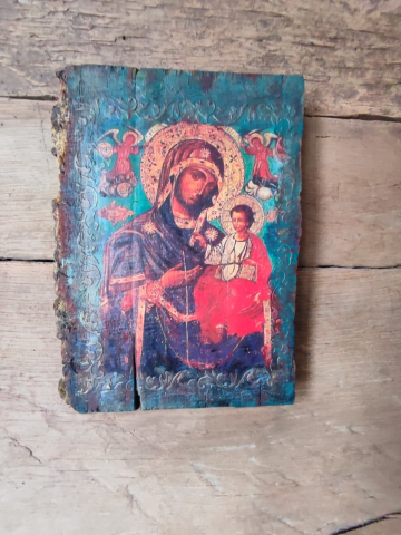 Icoană pe lemn pictată manual – Maica Domnului cu Pruncul [7]