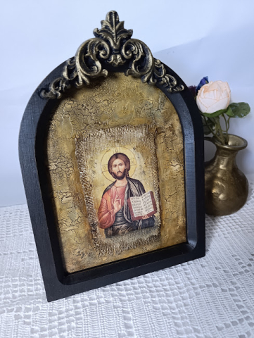 Icoană în ramă de lemn cu Iisus – imagine religioasă pentru decor interior [4]