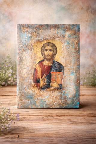 Icoane și Decor Rustic – Unicate din Lemn și Piatră - Icoană pe lemn cu Mântuitorul – unicat