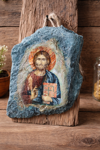 Icoană pictată pe piatră – Iisus Hristos [1]