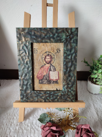 Icoană de perete unicat cu ramă metalică și decorații din lemn [4]