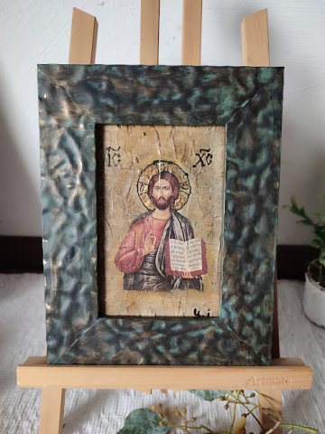 Icoană de perete unicat cu ramă metalică și decorații din lemn [3]