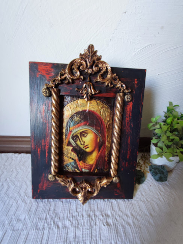 Icoană Maica Domnului cu ramă din lemn sculptat – expunere pe perete sau masă [4]